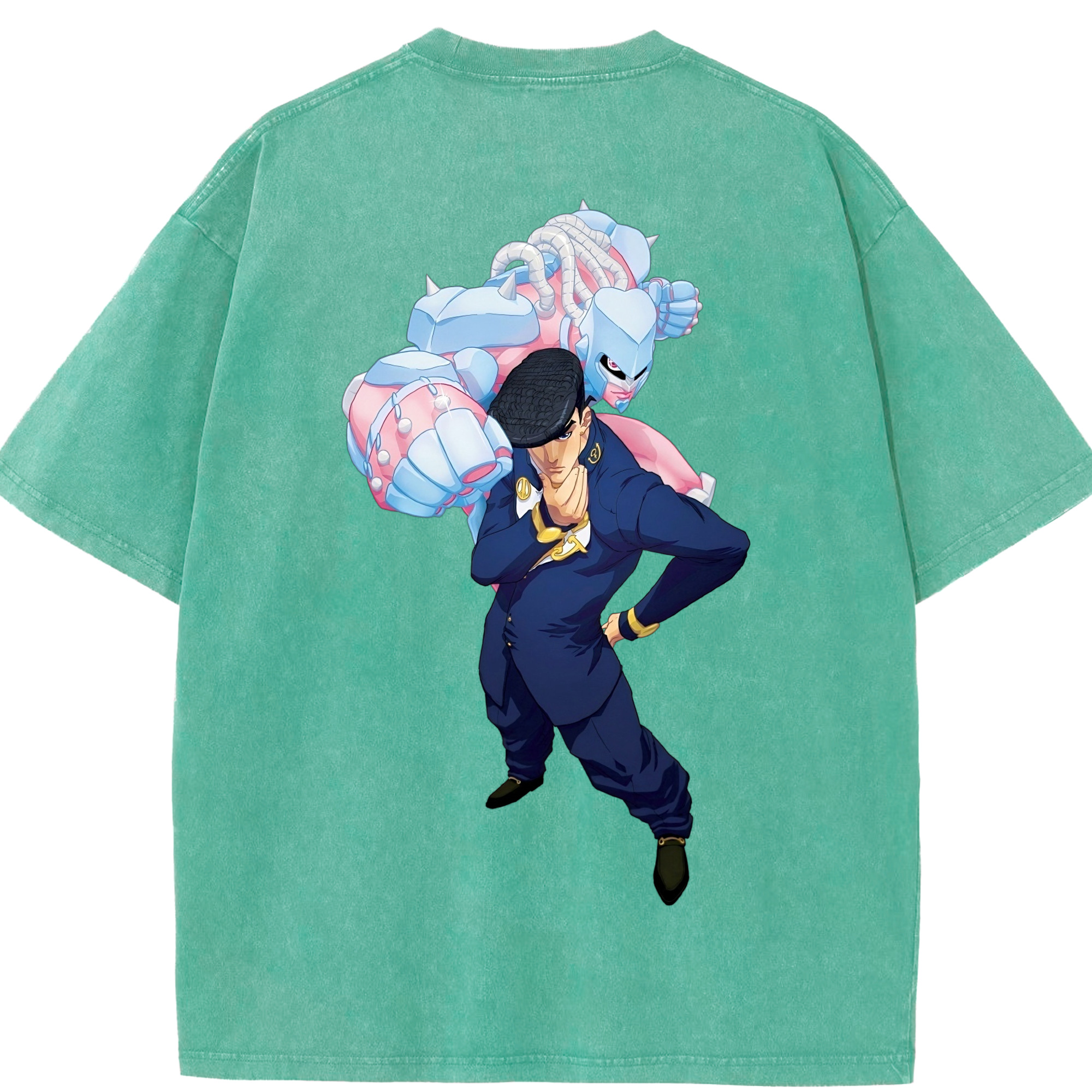 （画像用） ジョジョの奇妙な冒険 ひがしかた じょうすけ JoJo's Bizarre Adventure Higashikata Josuke 綿100% ヴィンテージ風 半袖Tシャツ（背面プリント）